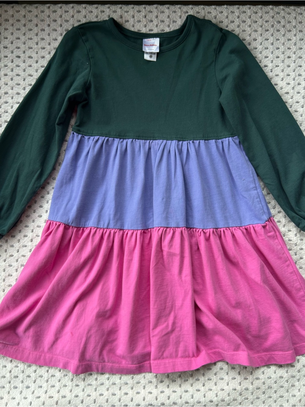 Hanna Anderson Colorblock Long-Sleeve Tiered Dress - Green, Lavender & Pink
